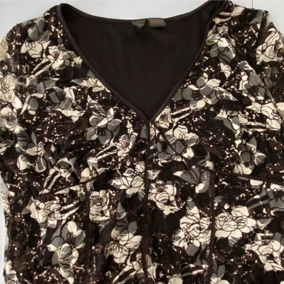 Black & Cream Floral Y2K Babydoll Mesh Top L Fairy Whimsigoth Dark CottageCore - Picture 10 of 13